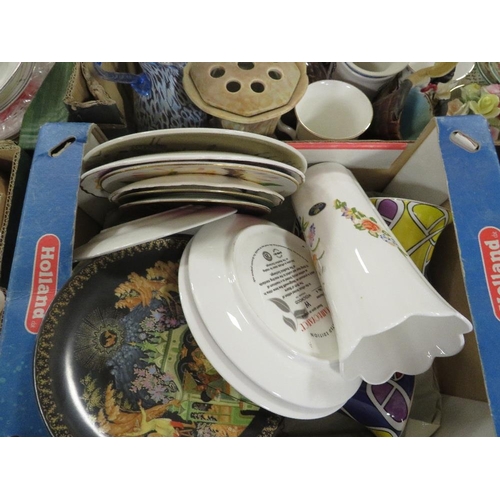 161 - Two trays of assorted ceramics to include Wedgwood jasperware and collectors plates