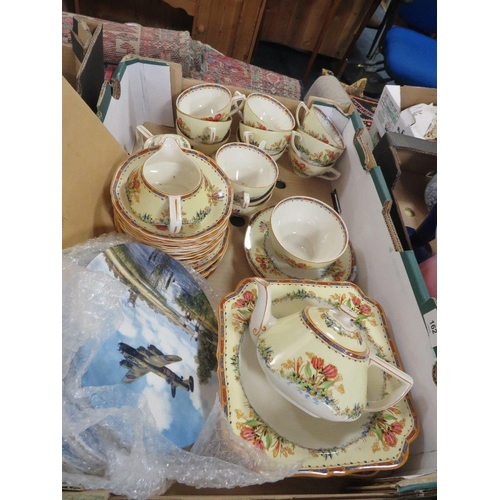 162 - A tray of Crown Ducal tea ware together with a small quantity of collectors plates with certificates