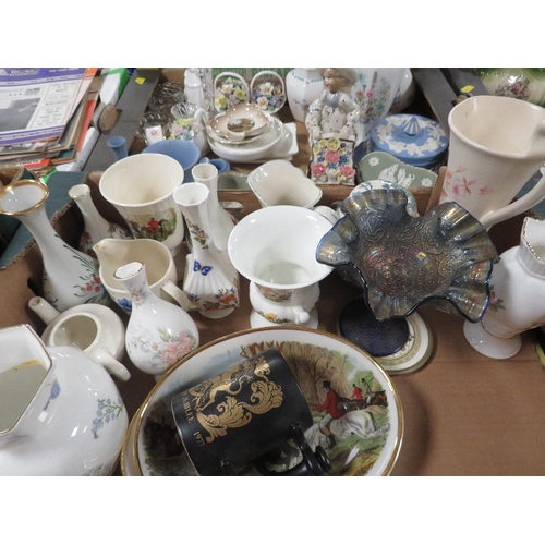 182 - Four trays of assorted ceramics to include Wedgwood, Aynsley and two Bass & Co. pale ale jugs