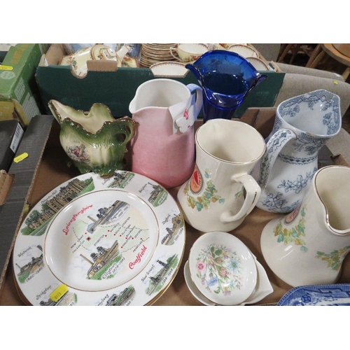 182 - Four trays of assorted ceramics to include Wedgwood, Aynsley and two Bass & Co. pale ale jugs