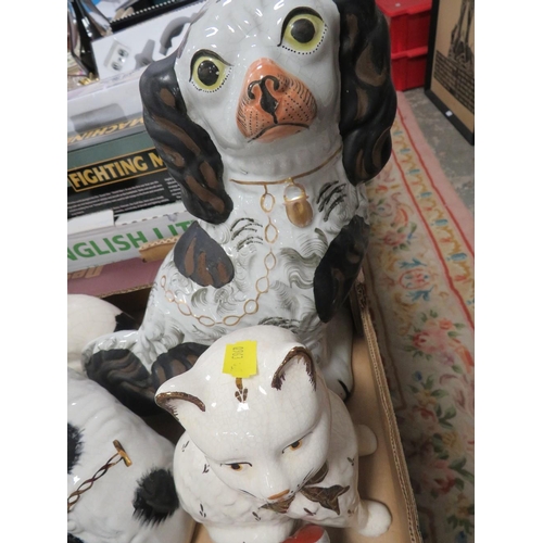 55 - A tray of reproduction Staffordshire style spaniel figures