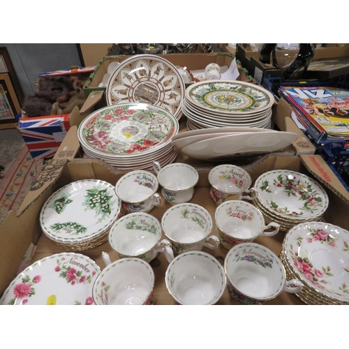 69 - A tray of Royal Albert 'Flowers of the Month' trios together with a tray of Wedgwood calendar plates