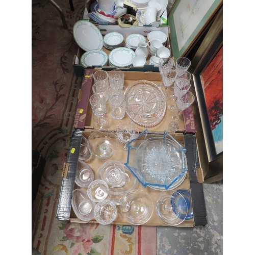 72 - Two trays of assorted ceramics together with two trays of glassware