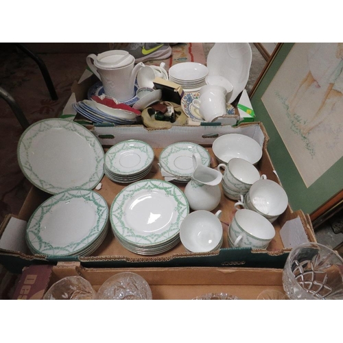 72 - Two trays of assorted ceramics together with two trays of glassware