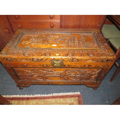 782 - An Eastern carved hardwood blanket box W 100 cm