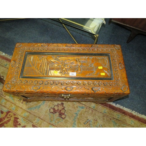 783 - A smaller carved Eastern hardwood blanket box W 70 cm