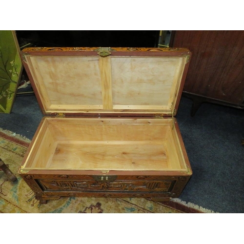 783 - A smaller carved Eastern hardwood blanket box W 70 cm