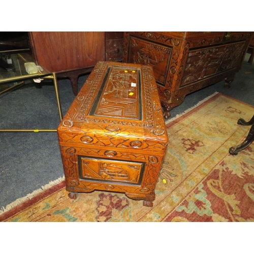 783 - A smaller carved Eastern hardwood blanket box W 70 cm