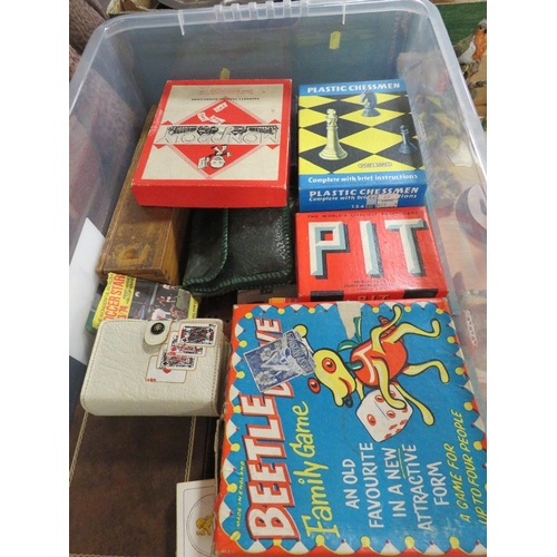 92 - A tray of assorted vintage board games, playing cards etc