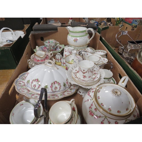 97 - A tray of assorted floral ceramics to include George Jones etc