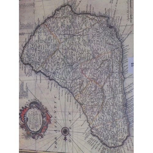 15 - An Emanuel Bowen 1747 hand coloured map of Barbados