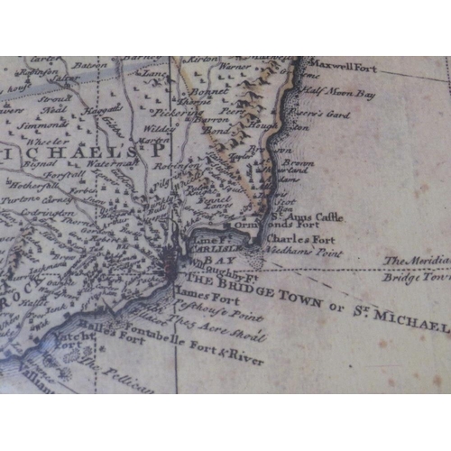 15 - An Emanuel Bowen 1747 hand coloured map of Barbados