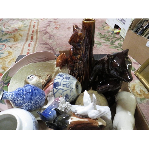 80 - A tray of assorted ceramics and animal figures to include Carlton ware etc.