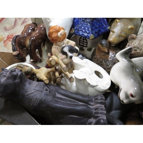 80 - A tray of assorted ceramics and animal figures to include Carlton ware etc.