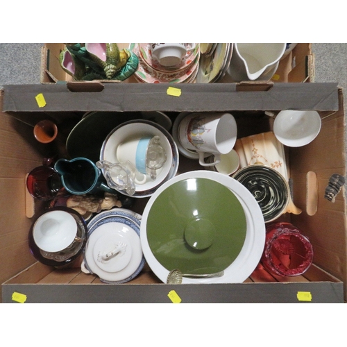 211 - Four trays of assorted ceramics and glassware