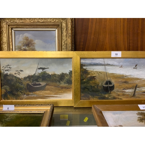 10 - A pair of unsigned oils depicting beach scenes