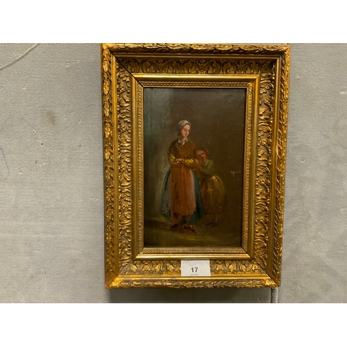 17 - An antique oil on board depicting two female figures