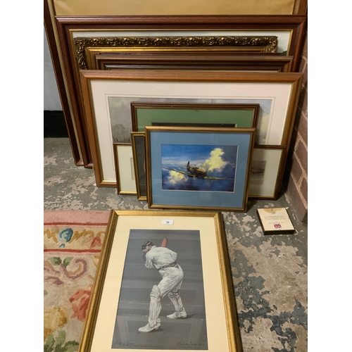 30 - A large quantity of assorted pictures and prints to include cricketing examples, dogs, reproduction ... 