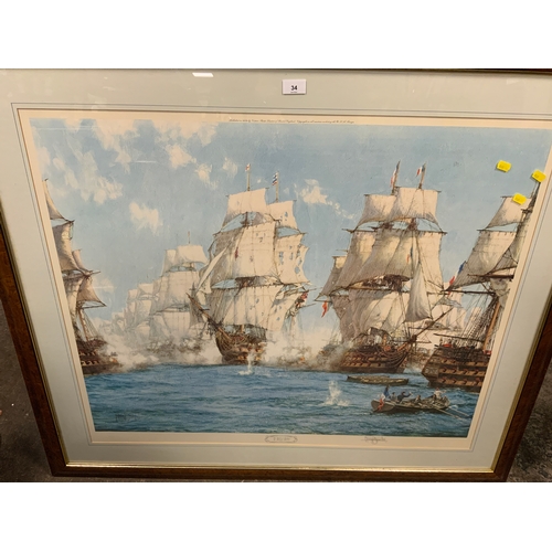 34 - A large signed Montague Dawson print The Battle of Trafalgar  78 x 94 cm