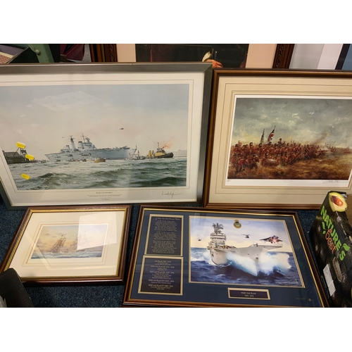 36 - A large quantity of naval and military pictures and prints to include HMS Victory with pieces of oak... 