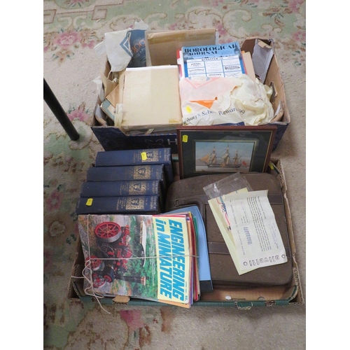 90 - Two trays of ephemera to include vintage copies of Horological Journal, an Olivetti typewriter etc