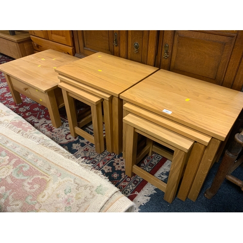 783 - A pair of modern light oak nest of tables together with a similar single drawer table