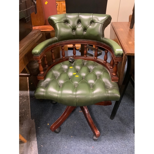 789 - A green leather swivel office tub chair