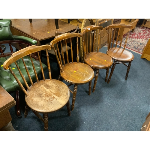 810 - A set of four antique stick back kitchen chairs