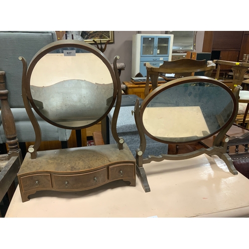 827 - Two antique mahogany dressing, mirrors, one badly damaged