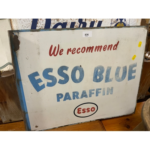 836 - A vintage enamel double sided sign ‘Esso blue paraffin’