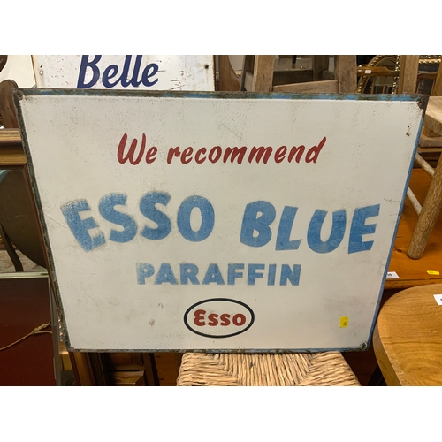 836 - A vintage enamel double sided sign ‘Esso blue paraffin’