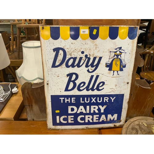 837 - A vintage enamel sign ‘Dairy Belle the luxury dairy ice cream’