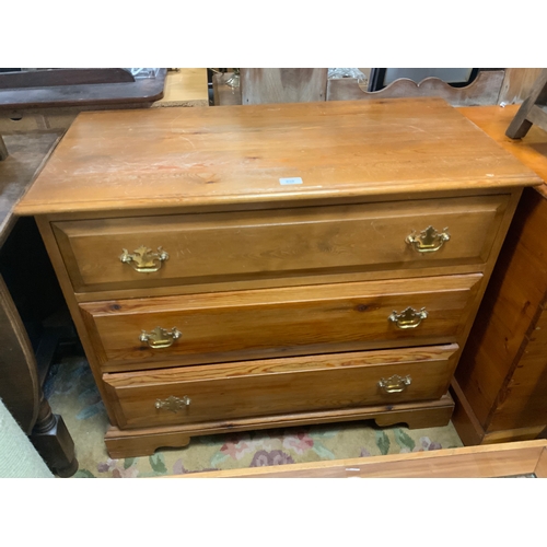 838 - A vintage pine three drawer chest