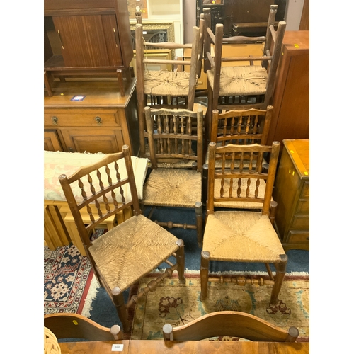 779 - Eight assorted antique oak wicker seat dining chairs