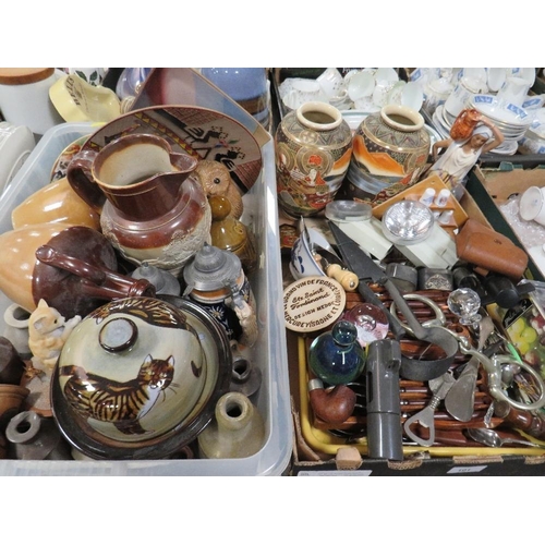 101 - Two trays of assorted ceramics, glassware collectables etc