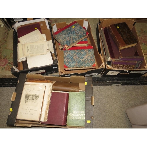 119 - Antiquarian Books - 4 boxes of books etc, mostly 19th century noted Transactions or the Royal Irish ... 