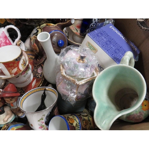 128 - Three trays of assorted tea ware, ceramics etc to include Royal Albert, Wedgwood and Denby