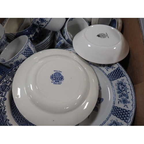 132 - Three trays of assorted tea/dinner ware etc to include Masons Vista, Alfred Meakin Melody etc