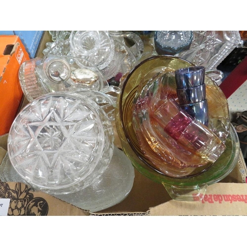 143 - One large and two small trays of glassware to include decanters and Stuart crystal drinking glasses ... 