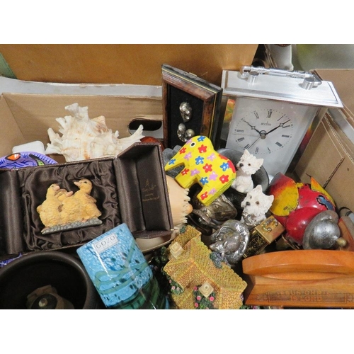 149 - A tray of assorted collectables to include a small tortoishell pique pill box, boxed Country Artist ... 