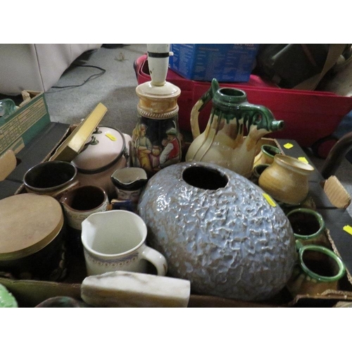 158 - Two trays of assorted ceramics pottery etc to include a selection of Old Greek pattern ceramics