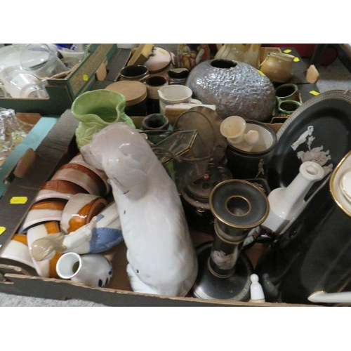 158 - Two trays of assorted ceramics pottery etc to include a selection of Old Greek pattern ceramics