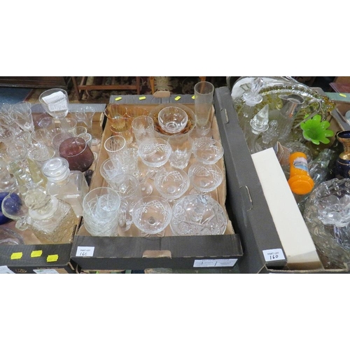 160 - Three trays of assorted glassware to include antique and modern examples, vintage bottles and cut gl... 