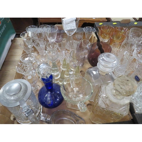 160 - Three trays of assorted glassware to include antique and modern examples, vintage bottles and cut gl... 