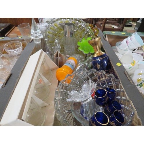 160 - Three trays of assorted glassware to include antique and modern examples, vintage bottles and cut gl... 