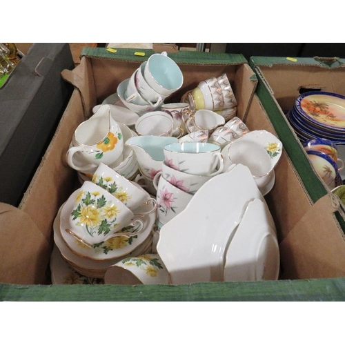 161 - Three trays of assorted tea ware etc to include Limoges coffee cans and saucers, Royal Albert Elfin ... 