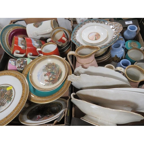 162 - Two trays of assorted vintage continental style dessert ware, dinner ware, jugs, twin handle mug etc