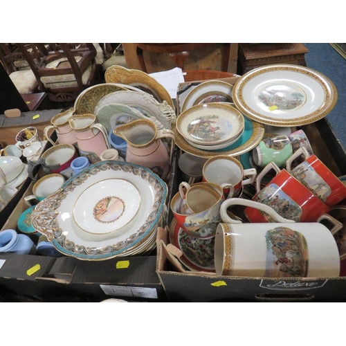 162 - Two trays of assorted vintage continental style dessert ware, dinner ware, jugs, twin handle mug etc