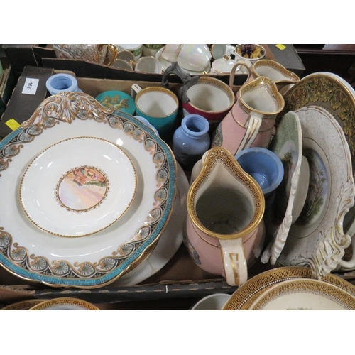 162 - Two trays of assorted vintage continental style dessert ware, dinner ware, jugs, twin handle mug etc