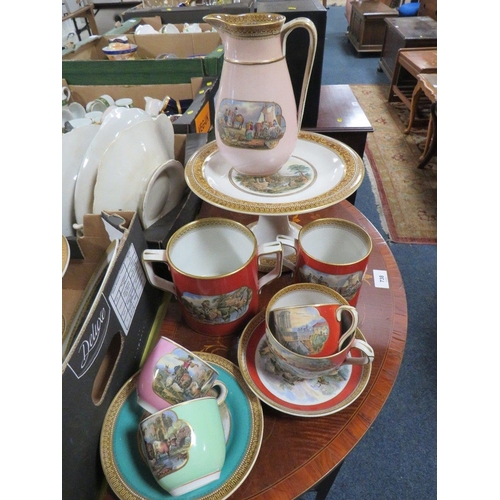 162 - Two trays of assorted vintage continental style dessert ware, dinner ware, jugs, twin handle mug etc